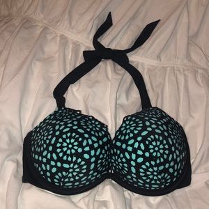 NWOT black and teal underwire bikini top